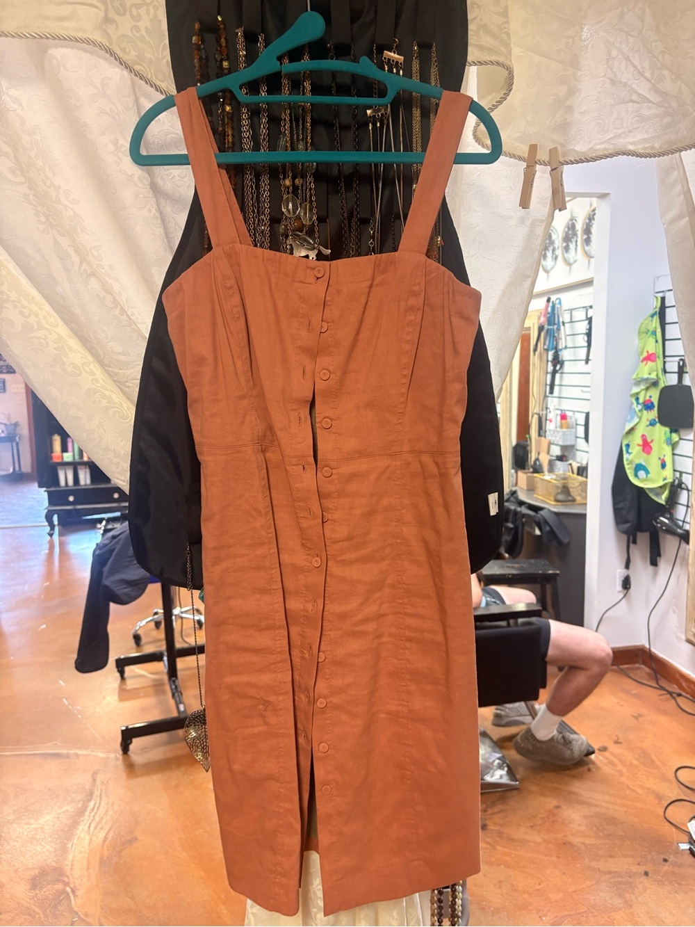 Theory Rust Button-Front Sleeveless Dress